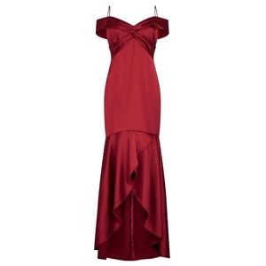 Adrianna Papell Dark Red Cold Shoulder Satin Dress